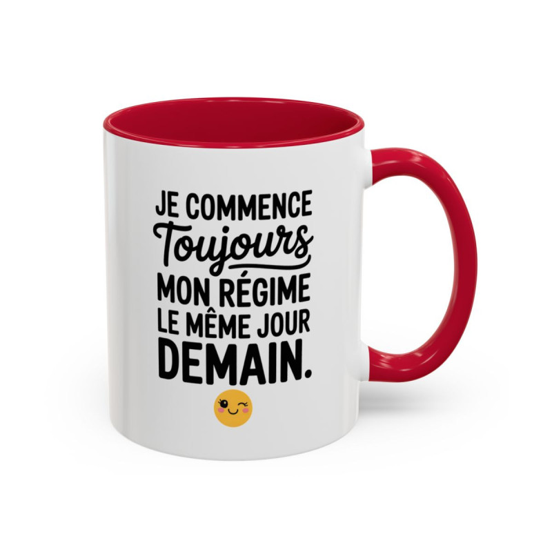 Tasse Humour Régime Demain – Mug Smiley Clin d’Œil Drôle – Cadeau Motivation et Autodérision 325ml