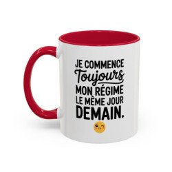 Tasse Humour Régime Demain – Mug Smiley Clin d’Œil Drôle – Cadeau Motivation et Autodérision 325ml