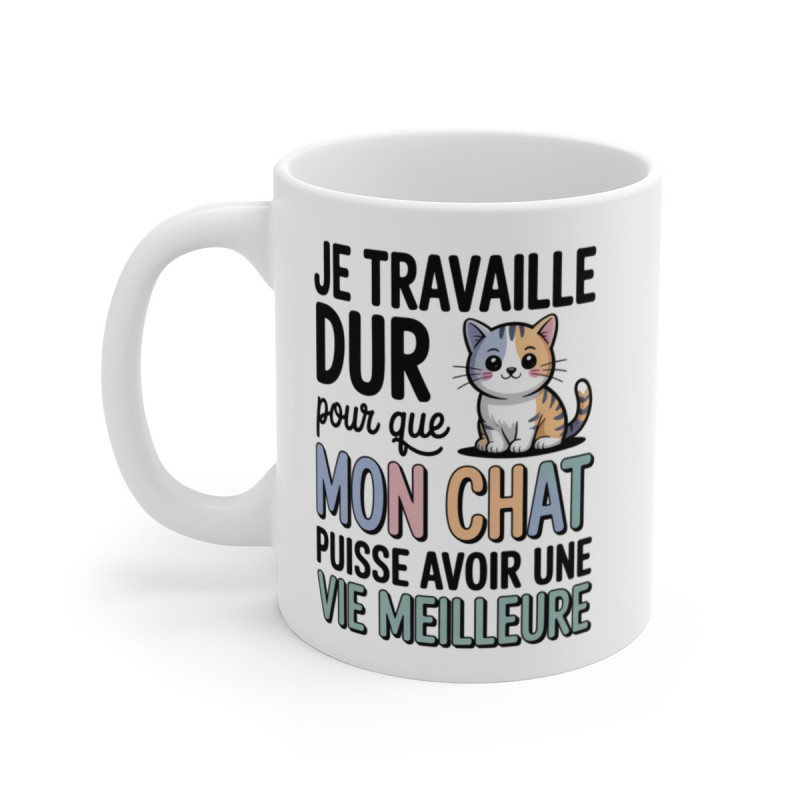 Mug Je Travaille Dur Pour Que Mon Chat Puisse Avoir Une Vie Meilleure – Tasse Humour Propriétaire Chat