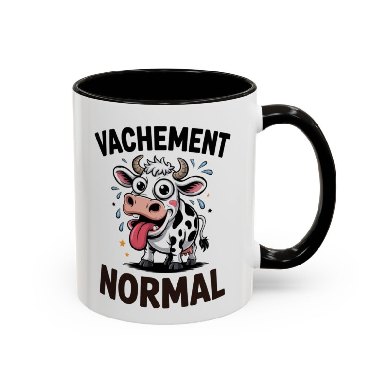 Tasse Humour Vache “Vachement Normal” – Mug Vache Cartoon Drôle – Cadeau Amusant 325ml Noir Bleu Rouge