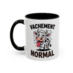 Tasse Humour Vache “Vachement Normal” – Mug Vache Cartoon Drôle – Cadeau Amusant 325ml Noir Bleu Rouge