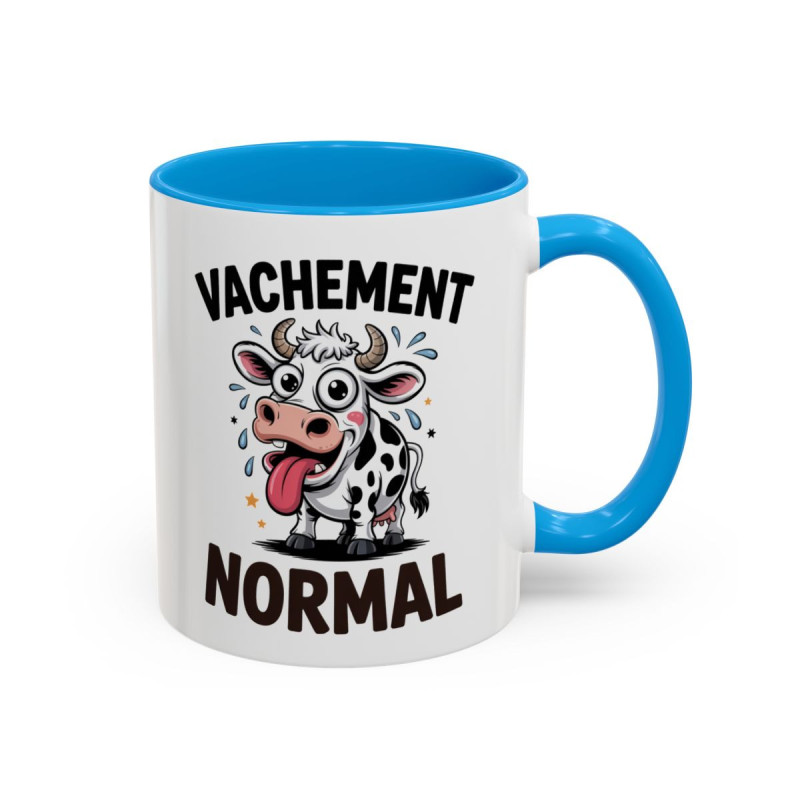 Tasse Humour Vache “Vachement Normal” – Mug Vache Cartoon Drôle – Cadeau Amusant 325ml Noir Bleu Rouge