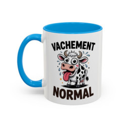 Tasse Humour Vache “Vachement Normal” – Mug Vache Cartoon Drôle – Cadeau Amusant 325ml Noir Bleu Rouge