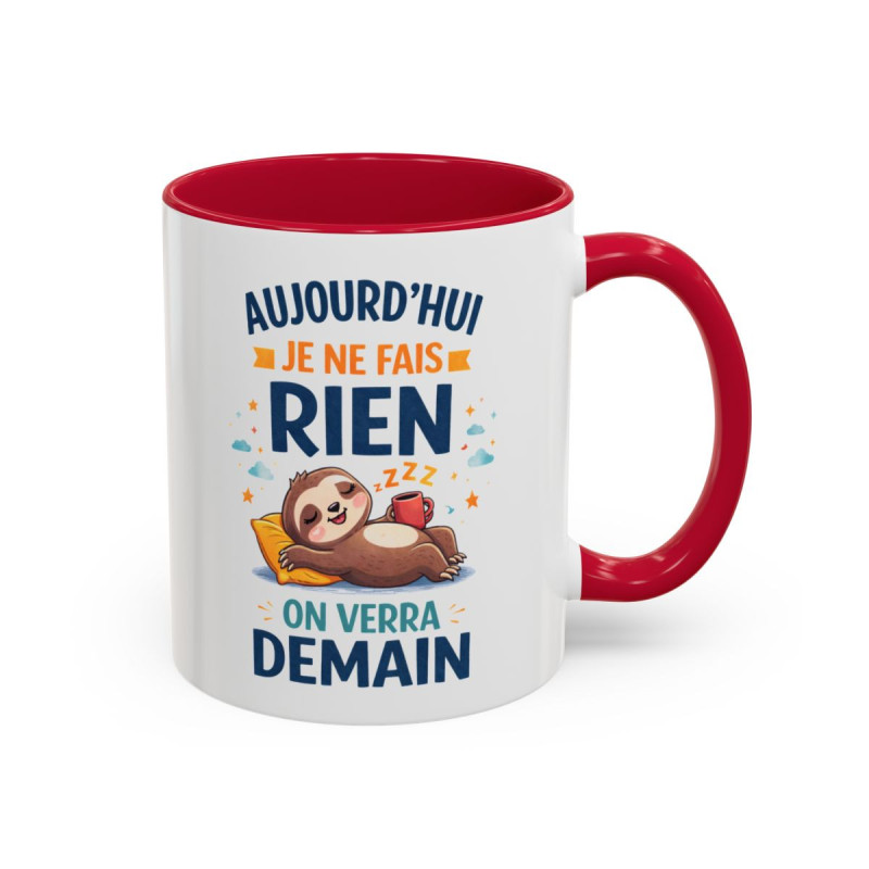 Tasse Aujourd’hui Je Ne Fais Rien – Mug Paresseux Endormi Humoristique – Cadeau Humour Détente