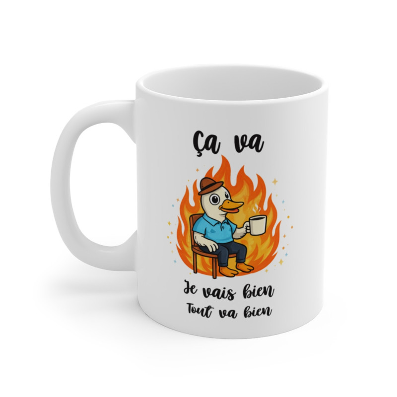 Mug Humoristique Canard – “Ça va, je vais bien, tout va bien” – Tasse Drôle Sarcasme Bureau Café 325ml