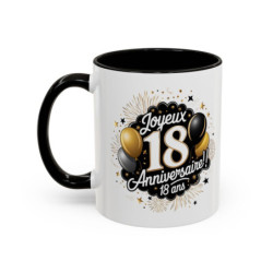Mug Joyeux 18 Ans – Tasse Anniversaire 18 Ans Cadeau Original Homme Femme Noir Bleu Rouge 325ml