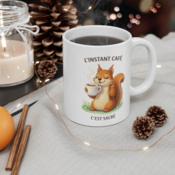 Mug Café Humoristique – “L’Instant Café C’est Sacré” – Tasse Écureuil Mignon 325ml