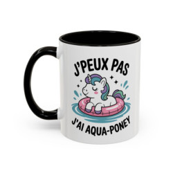 Mug J’peux pas j’ai Aqua-Poney – Tasse Humour Licorne Cadeau Femme Fille Collègue Noir Bleu Rouge 325ml