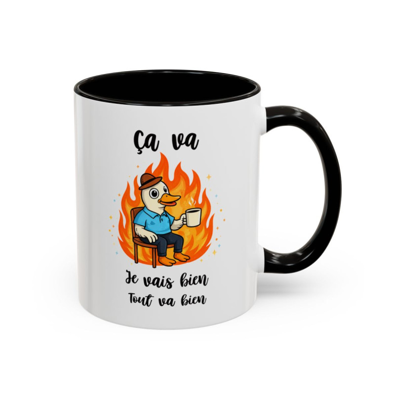 Mug Ça Va Je Vais Bien Tout Va Bien – Tasse Humour Canard Cadeau Collègue Travail Humour Noir Bleu Rouge 325ml