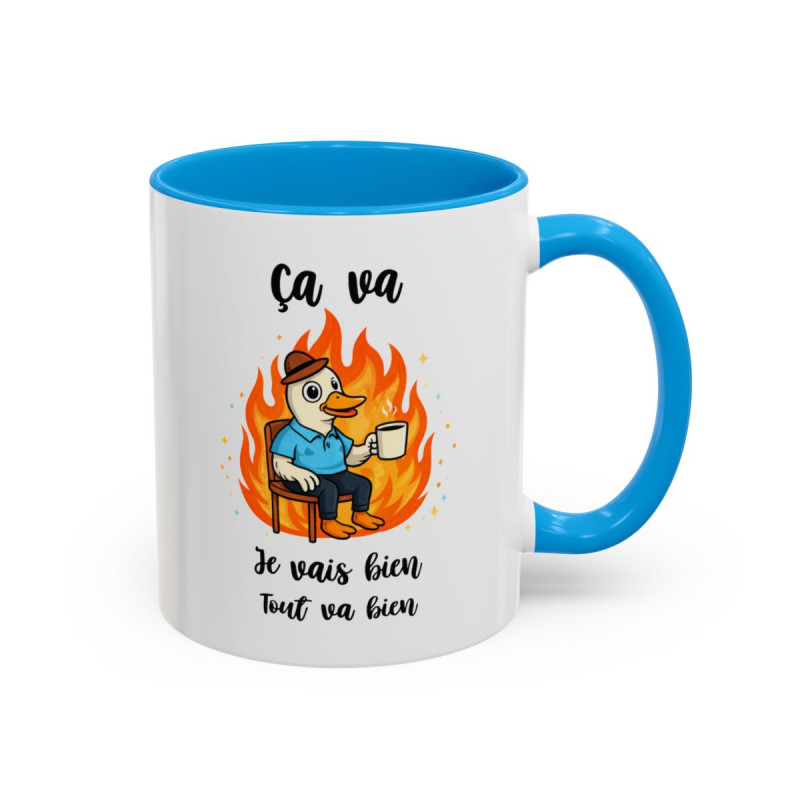 Mug Ça Va Je Vais Bien Tout Va Bien – Tasse Humour Canard Cadeau Collègue Travail Humour Noir Bleu Rouge 325ml