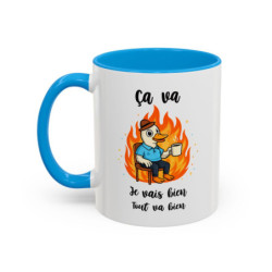 Mug Ça Va Je Vais Bien Tout Va Bien – Tasse Humour Canard Cadeau Collègue Travail Humour Noir Bleu Rouge 325ml