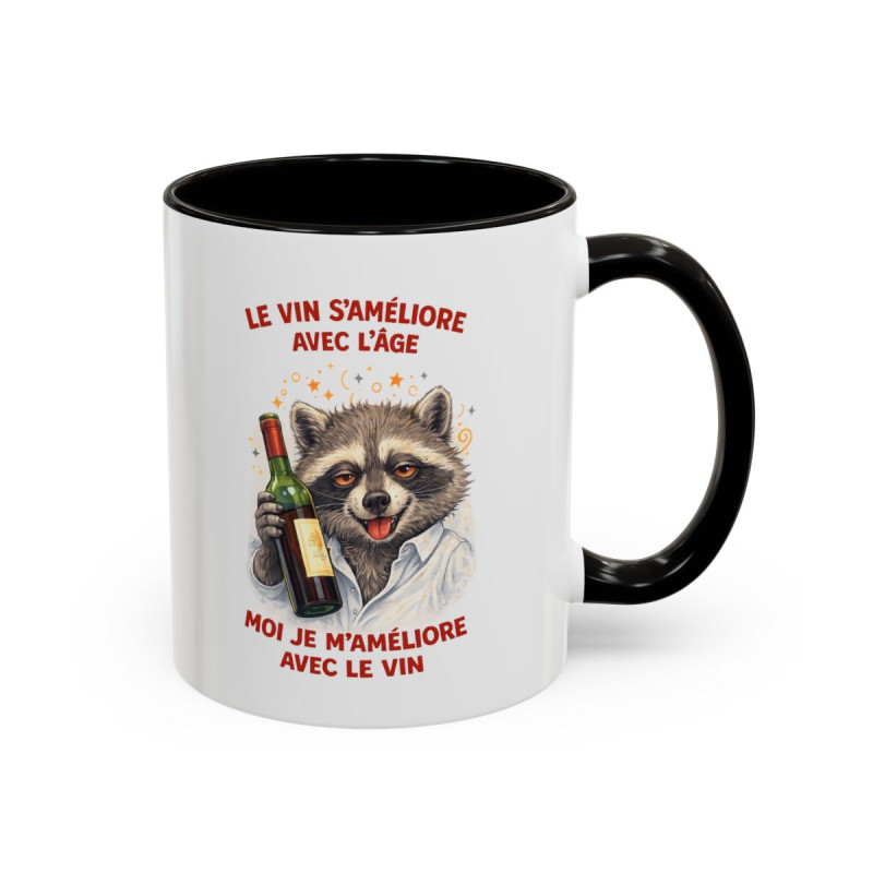 Mug Le Vin S’Améliore Avec L’Âge – Tasse Humour Vin Cadeau Amateur Vin Anniversaire Noir Bleu Rouge 325ml
