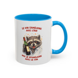 Mug Le Vin S’Améliore Avec L’Âge – Tasse Humour Vin Cadeau Amateur Vin Anniversaire Noir Bleu Rouge 325ml