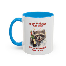 Mug Le Vin S’Améliore Avec L’Âge – Tasse Humour Vin Cadeau Amateur Vin Anniversaire Noir Bleu Rouge 325ml