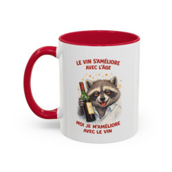 Mug Le Vin S’Améliore Avec L’Âge – Tasse Humour Vin Cadeau Amateur Vin Anniversaire Noir Bleu Rouge 325ml