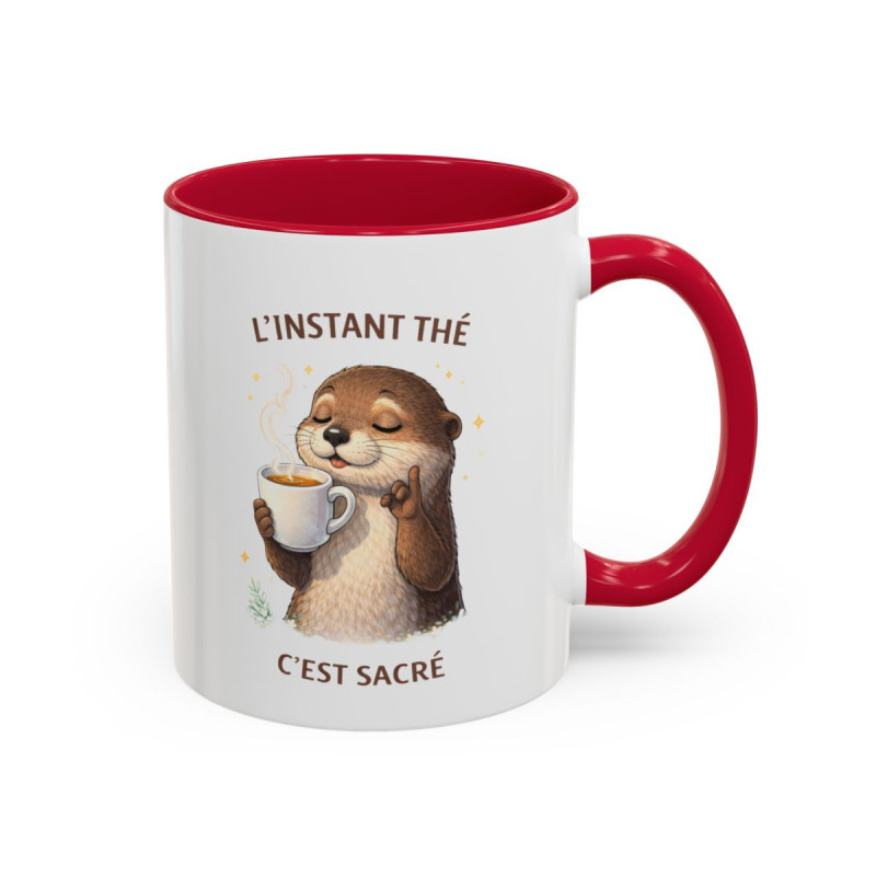 Mug L’Instant Thé C’est Sacré – Tasse Humour Thé Loutre Cadeau Amateur Thé Noir Bleu Rouge 325ml