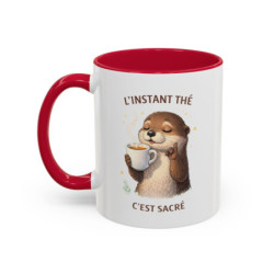 Mug L’Instant Thé C’est Sacré – Tasse Humour Thé Loutre Cadeau Amateur Thé Noir Bleu Rouge 325ml