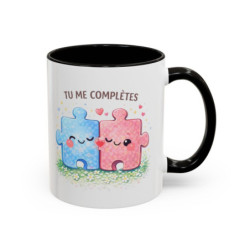 Mug Tu me Complètes – Tasse Amour Couple Puzzle Idée Cadeau Romantique Saint Valentin Anniversaire