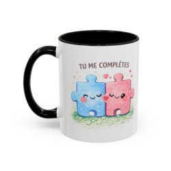 Mug Tu me Complètes – Tasse Amour Couple Puzzle Idée Cadeau Romantique Saint Valentin Anniversaire