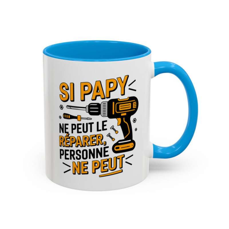 Mug Papy Bricoleur – Tasse Humour Grand-Père Idée Cadeau Bricolage Noir Bleu Rouge 325ml