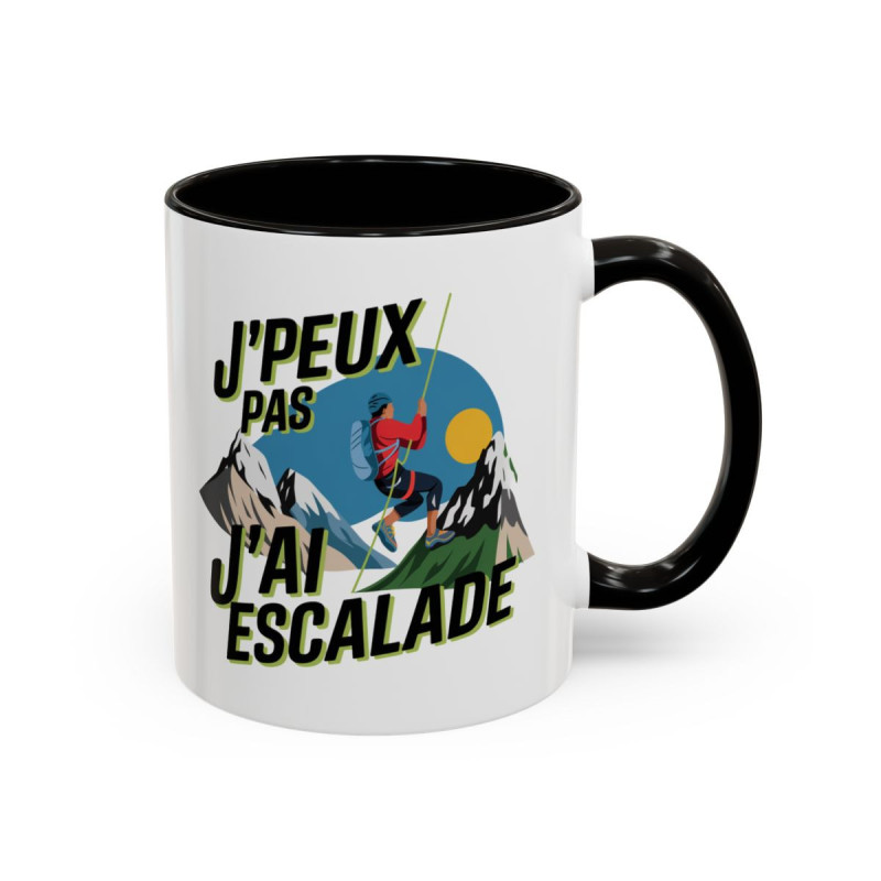 Mug Escalade Humour – Tasse J’Peux Pas J’Ai Escalade Cadeau Grimpeur Alpinisme Noir Bleu Rouge 325ml