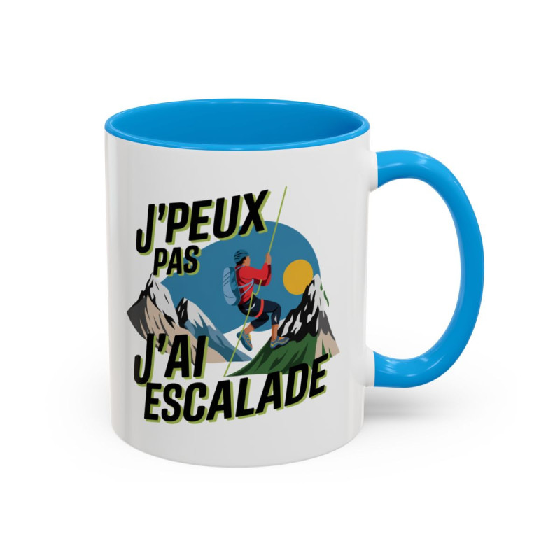 Mug Escalade Humour – Tasse J’Peux Pas J’Ai Escalade Cadeau Grimpeur Alpinisme Noir Bleu Rouge 325ml