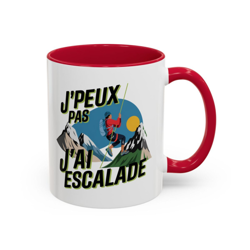 Mug Escalade Humour – Tasse J’Peux Pas J’Ai Escalade Cadeau Grimpeur Alpinisme Noir Bleu Rouge 325ml