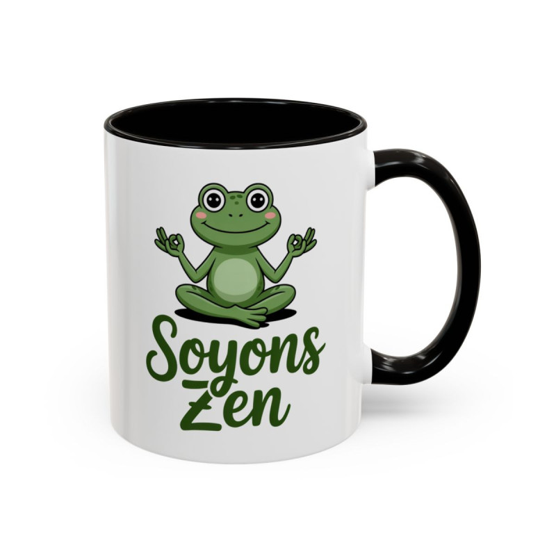 Mug Soyons Zen Grenouille Méditation – Tasse Relaxation Cadeau Humour Yoga Noir Bleu Rouge 325ml