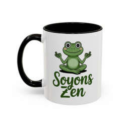Mug Soyons Zen Grenouille Méditation – Tasse Relaxation Cadeau Humour Yoga Noir Bleu Rouge 325ml