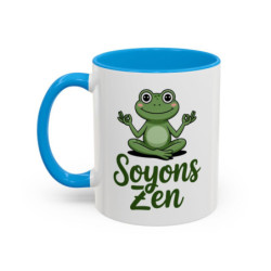 Mug Soyons Zen Grenouille Méditation – Tasse Relaxation Cadeau Humour Yoga Noir Bleu Rouge 325ml
