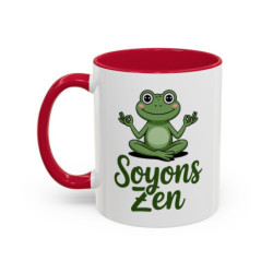 Mug Soyons Zen Grenouille Méditation – Tasse Relaxation Cadeau Humour Yoga Noir Bleu Rouge 325ml