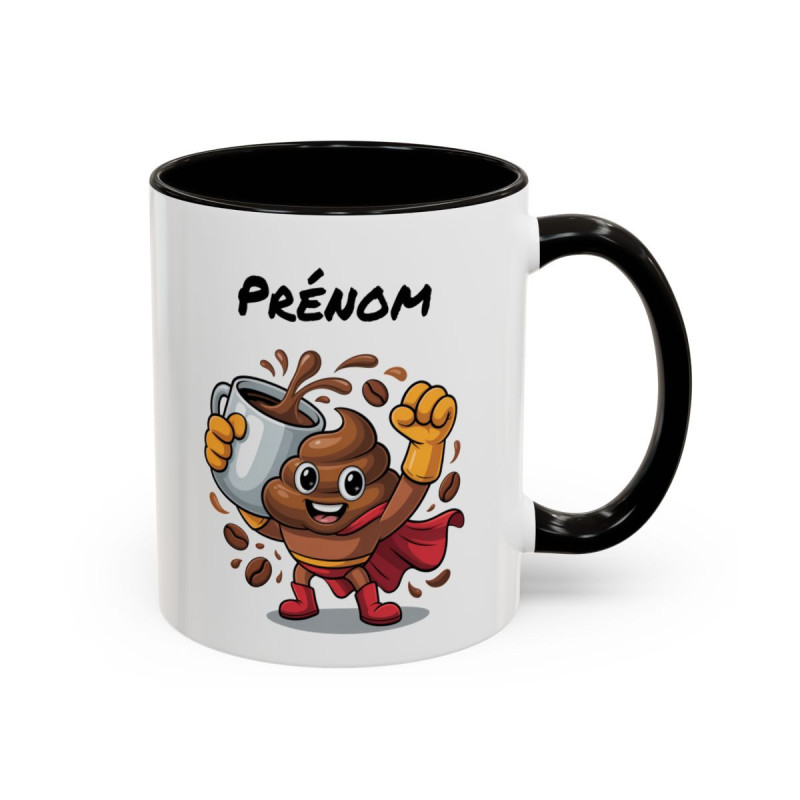 Mug Café Super Héros Personnalisable – Tasse Humour Café Énergie Cadeau Original Noir Bleu Rouge 325ml