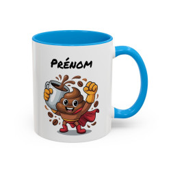 Mug Café Super Héros Personnalisable – Tasse Humour Café Énergie Cadeau Original Noir Bleu Rouge 325ml