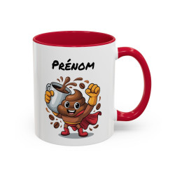 Mug Café Super Héros Personnalisable – Tasse Humour Café Énergie Cadeau Original Noir Bleu Rouge 325ml