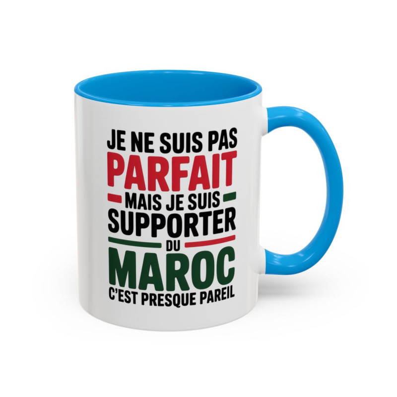 Mug Supporter du Maroc – Tasse Humour Fan Maroc Cadeau Supporter Football Maroc Noir Bleu Rouge 325ml