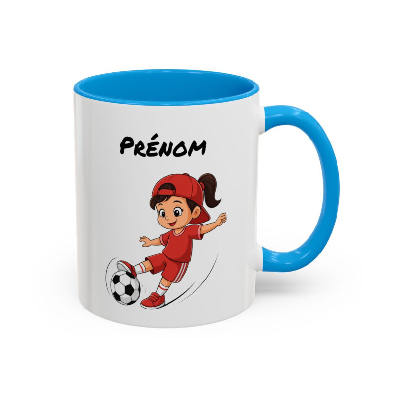 Mug Football Personnalisable Fille – Tasse Joueur Soccer Cadeau Enfant Noir Bleu Rouge