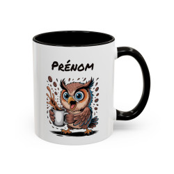 Mug Personnalisable Prénom Chouette Café – Tasse Humour Amoureux Du Café Noir Bleu Rouge
