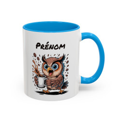 Mug Personnalisable Prénom Chouette Café – Tasse Humour Amoureux Du Café Noir Bleu Rouge