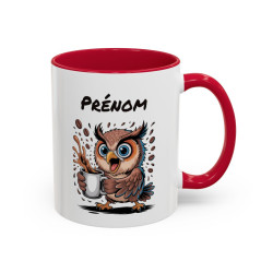 Mug Personnalisable Prénom Chouette Café – Tasse Humour Amoureux Du Café Noir Bleu Rouge