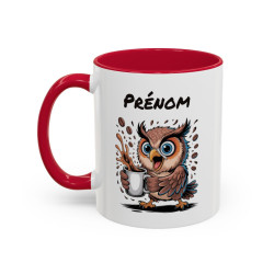 Mug Personnalisable Prénom Chouette Café – Tasse Humour Amoureux Du Café Noir Bleu Rouge
