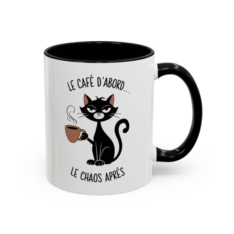Tasse Le Café D’Abord Le Chaos Après – Mug Chat Humour – Cadeau Amoureux des Chats – Céramique 325ml