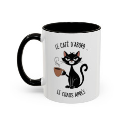 Tasse Le Café D’Abord Le Chaos Après – Mug Chat Humour – Cadeau Amoureux des Chats – Céramique 325ml