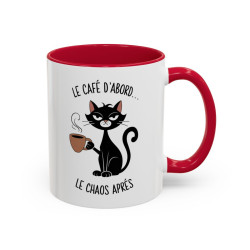 Tasse Le Café D’Abord Le Chaos Après – Mug Chat Humour – Cadeau Amoureux des Chats – Céramique 325ml