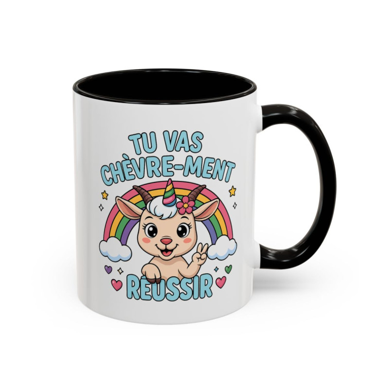 Tasse Tu Vas Chèvre-ment Réussir – Mug Motivation Humour – Cadeau Encouragement Original – Céramique 325ml