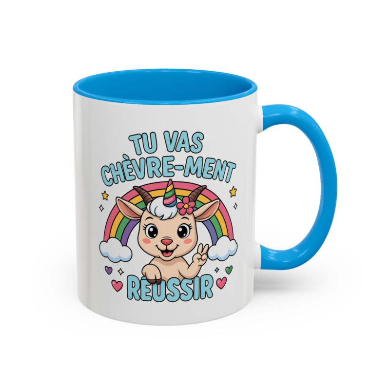 Tasse Tu Vas Chèvre-ment Réussir – Mug Motivation Humour – Cadeau Encouragement Original – Céramique 325ml
