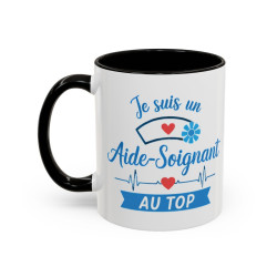 Tasse Aide-Soignant AU TOP – Mug Métier Infirmier Santé – Cadeau Collègue Hôpital – Céramique 325ml