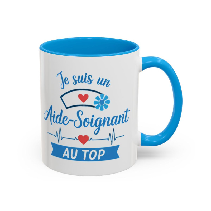 Tasse Aide-Soignant AU TOP – Mug Métier Infirmier Santé – Cadeau Collègue Hôpital – Céramique 325ml