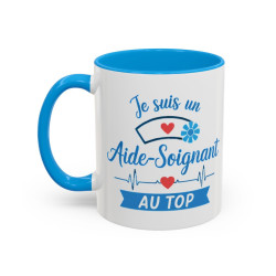 Tasse Aide-Soignant AU TOP – Mug Métier Infirmier Santé – Cadeau Collègue Hôpital – Céramique 325ml