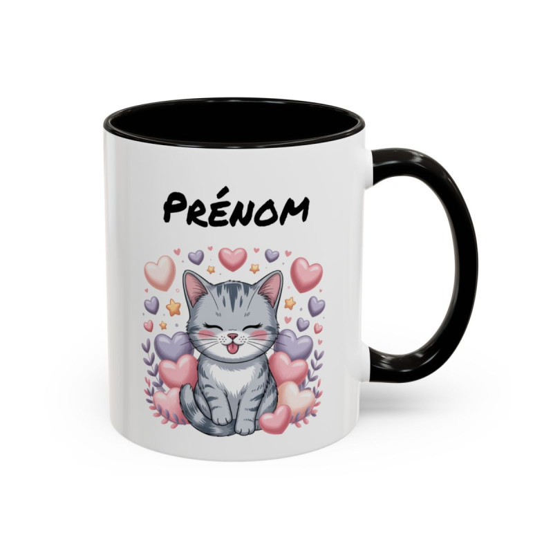 Tasse Chaton Personnalisable – Mug Chat Kawaii Cœurs – Cadeau Amoureux des Chats – Céramique 325ml