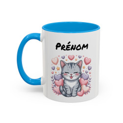 Tasse Chaton Personnalisable – Mug Chat Kawaii Cœurs – Cadeau Amoureux des Chats – Céramique 325ml